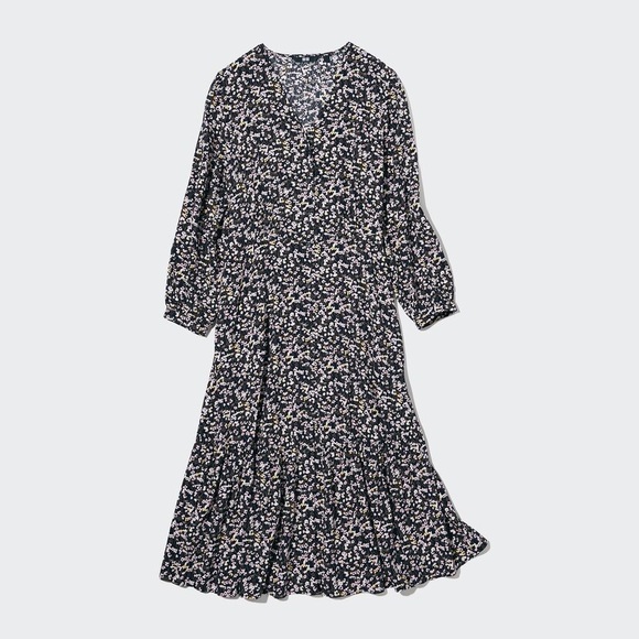 Uniqlo Printed 3/4 sleeve flare dress size XS - Picture 1 of 6